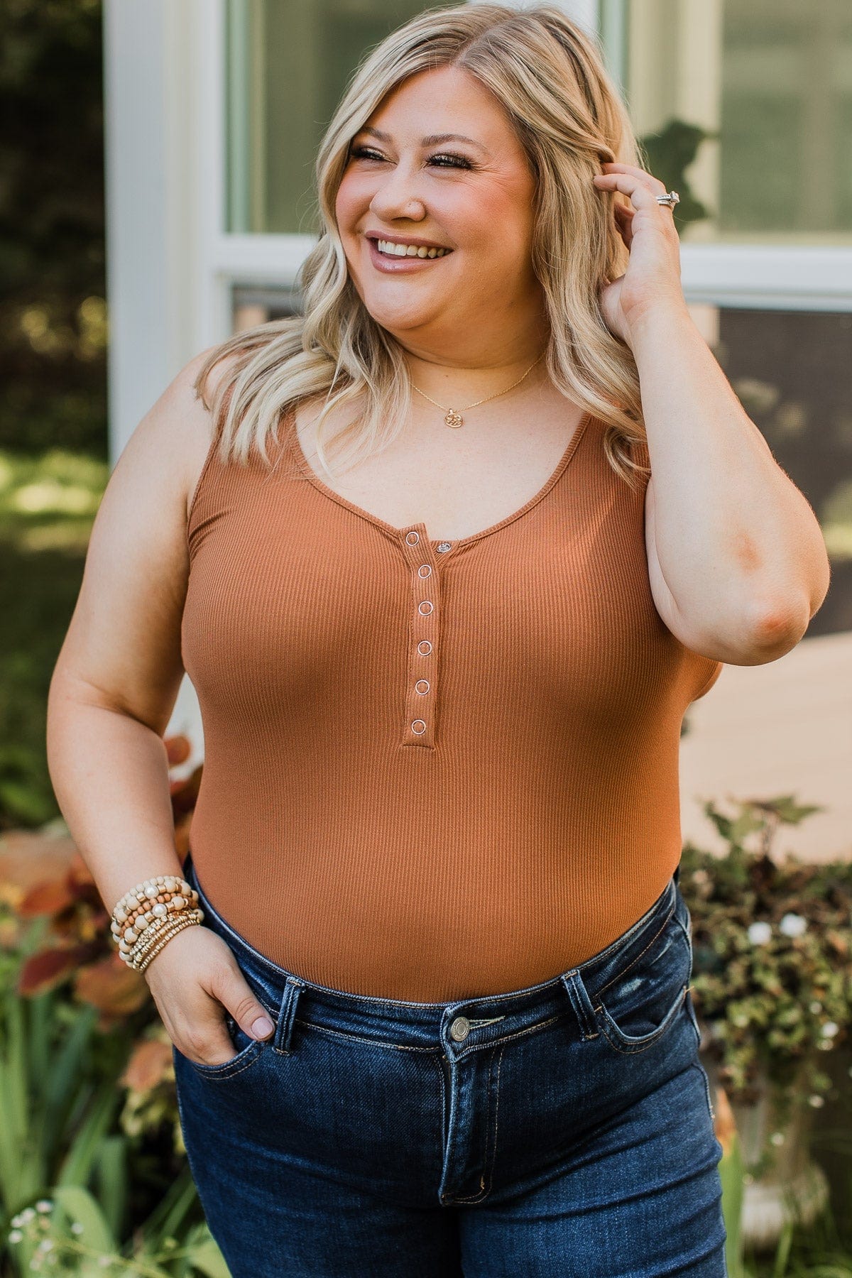 Sense Of Style Ribbed Bodysuit- Camel