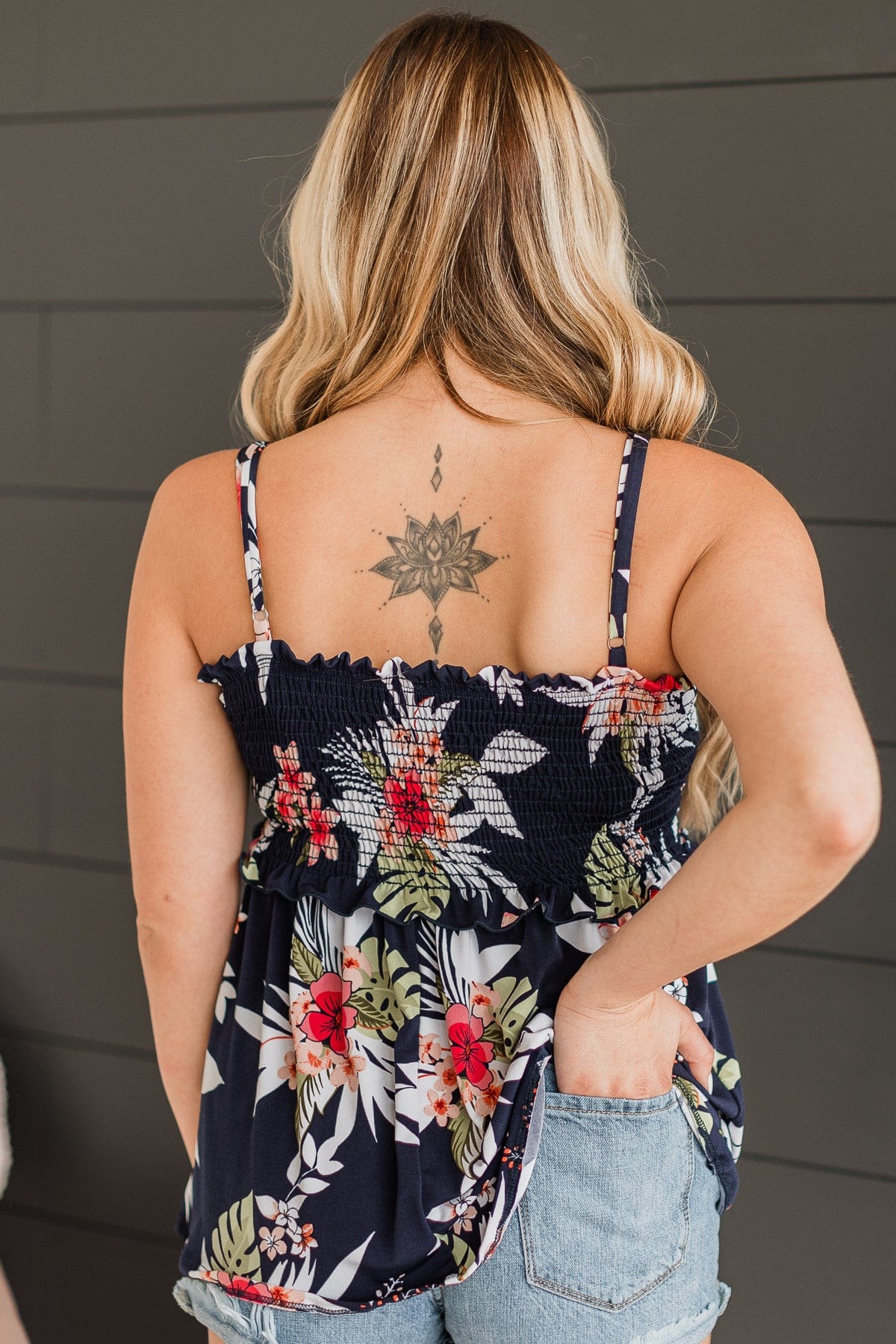 Awaken My Love Floral Tank Top- Navy
