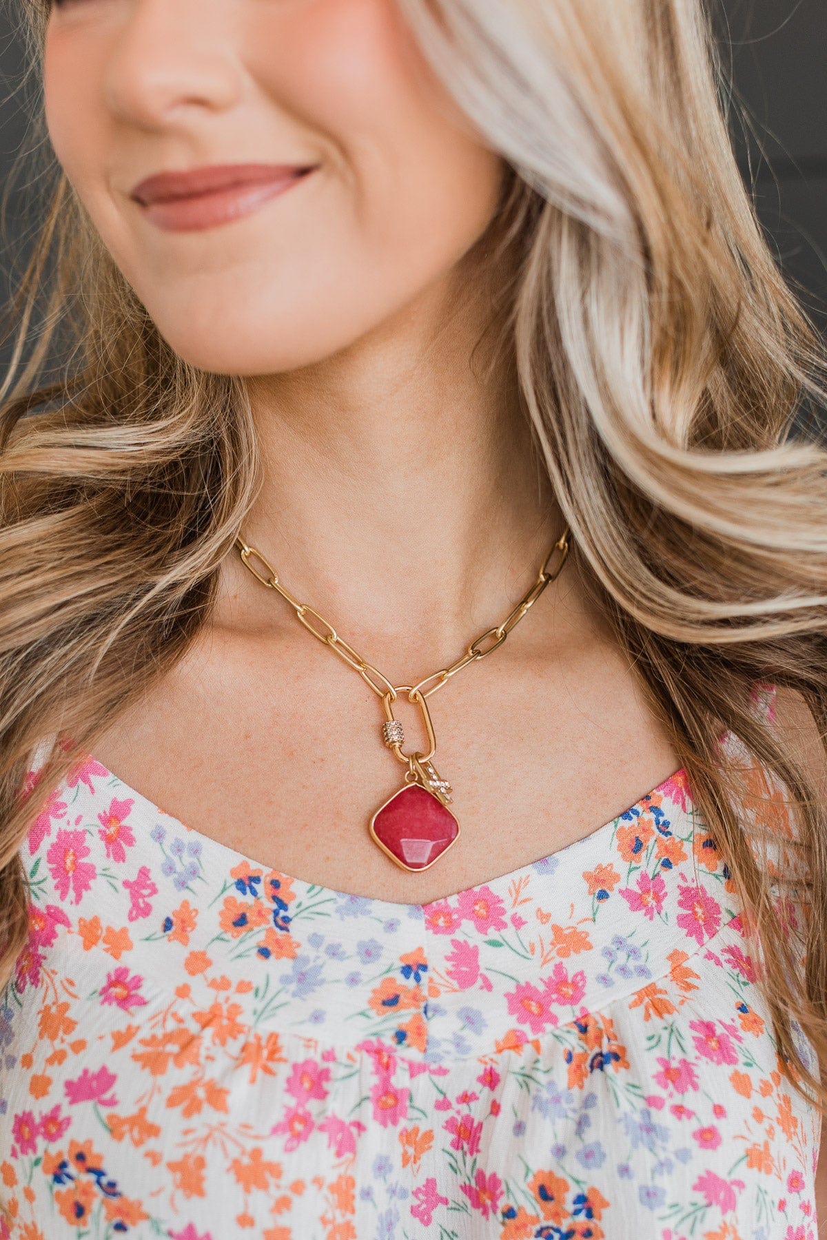 Top Of The List Gold Necklace- Hot Pink