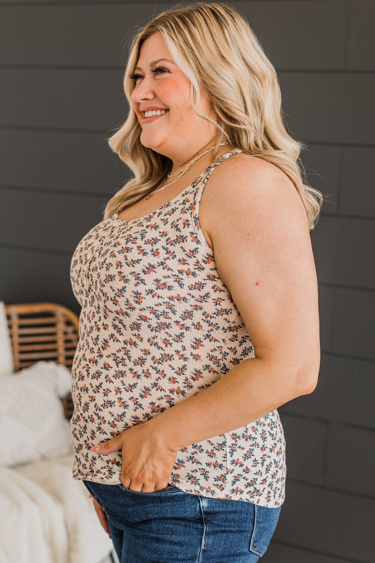 All Good Things Floral Tank Top- Oatmeal