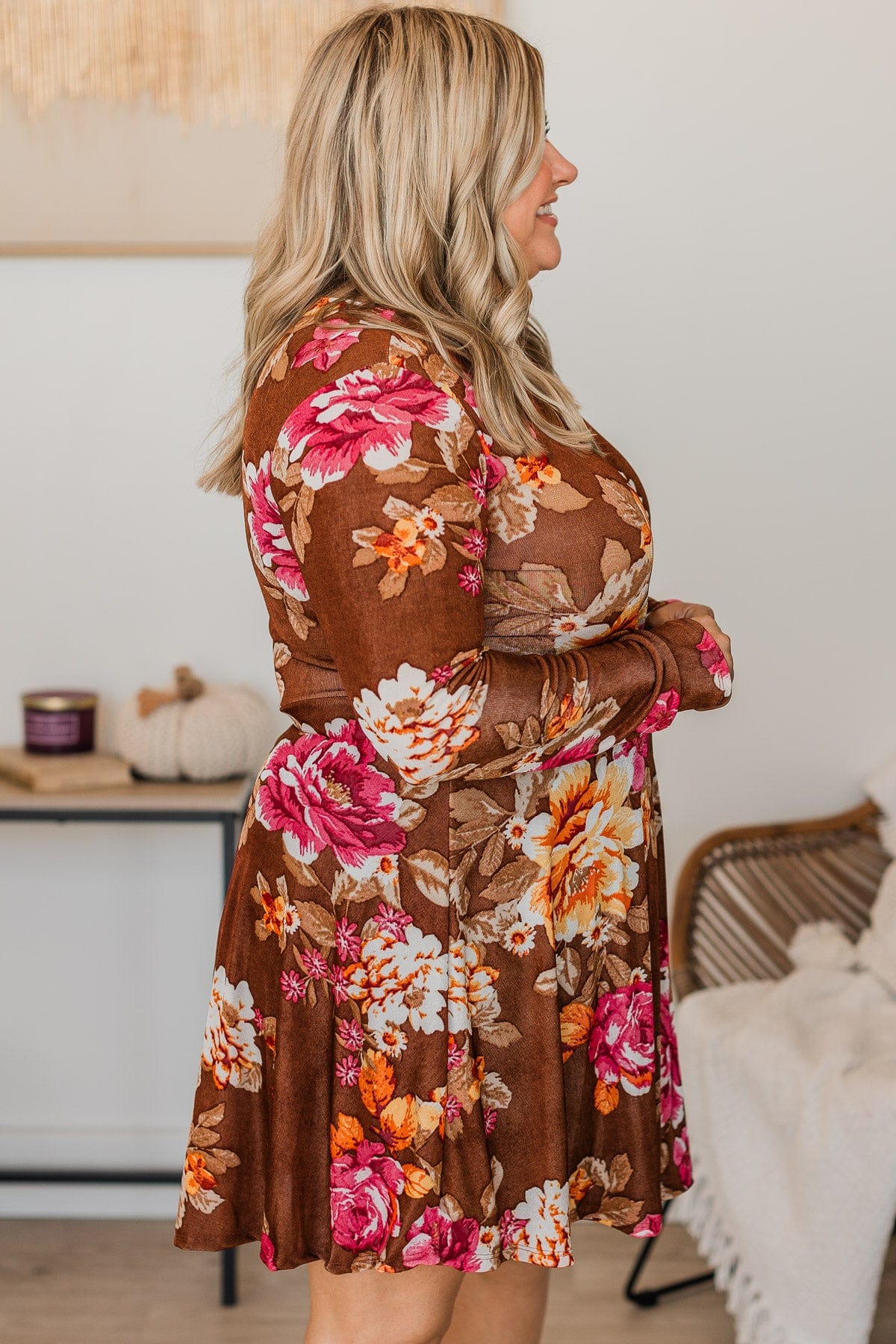 Crowded Affair Floral Dress- Brown Crowded Affair Floral Dress- Brown