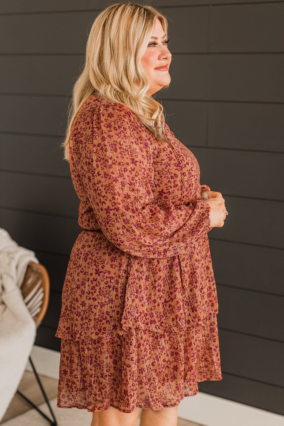 Exquisite Evenings Floral Dress- Dark Peach