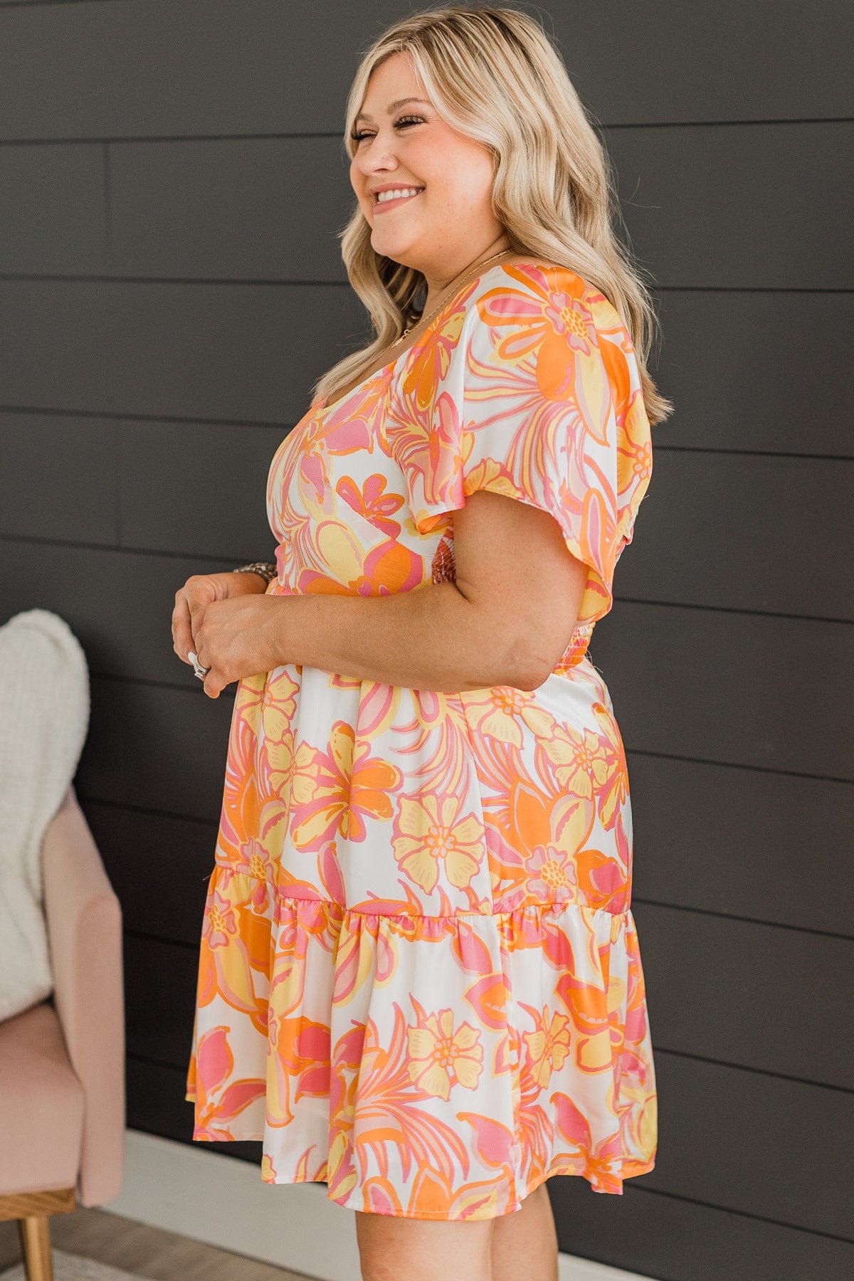 Feel Like Dancing Floral Dress- Ivory & Orange