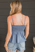 All The Appeal Babydoll Tank Top- Slate Blue