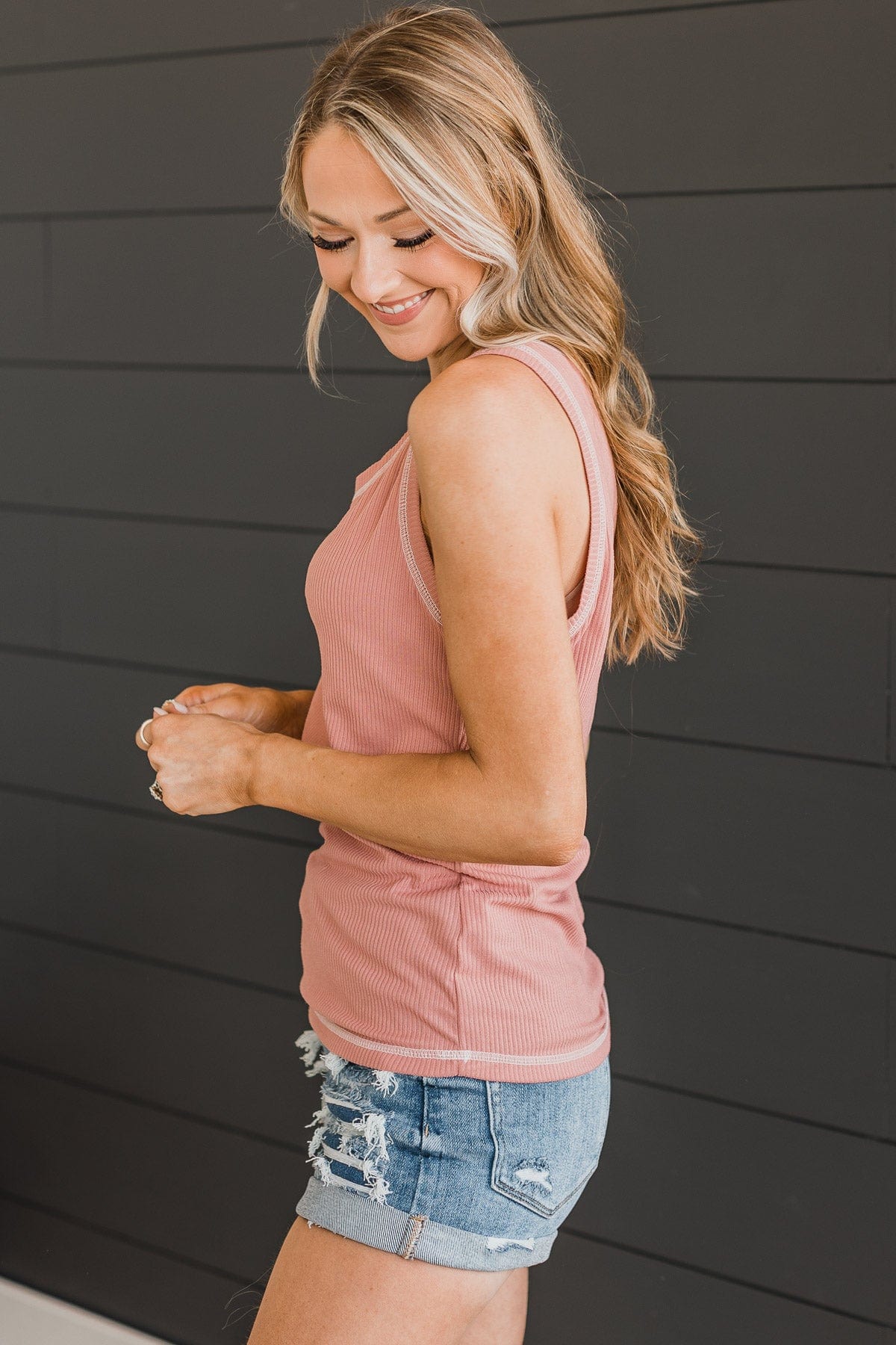 Good Attitude Ribbed Knit Tank Top- Mauve