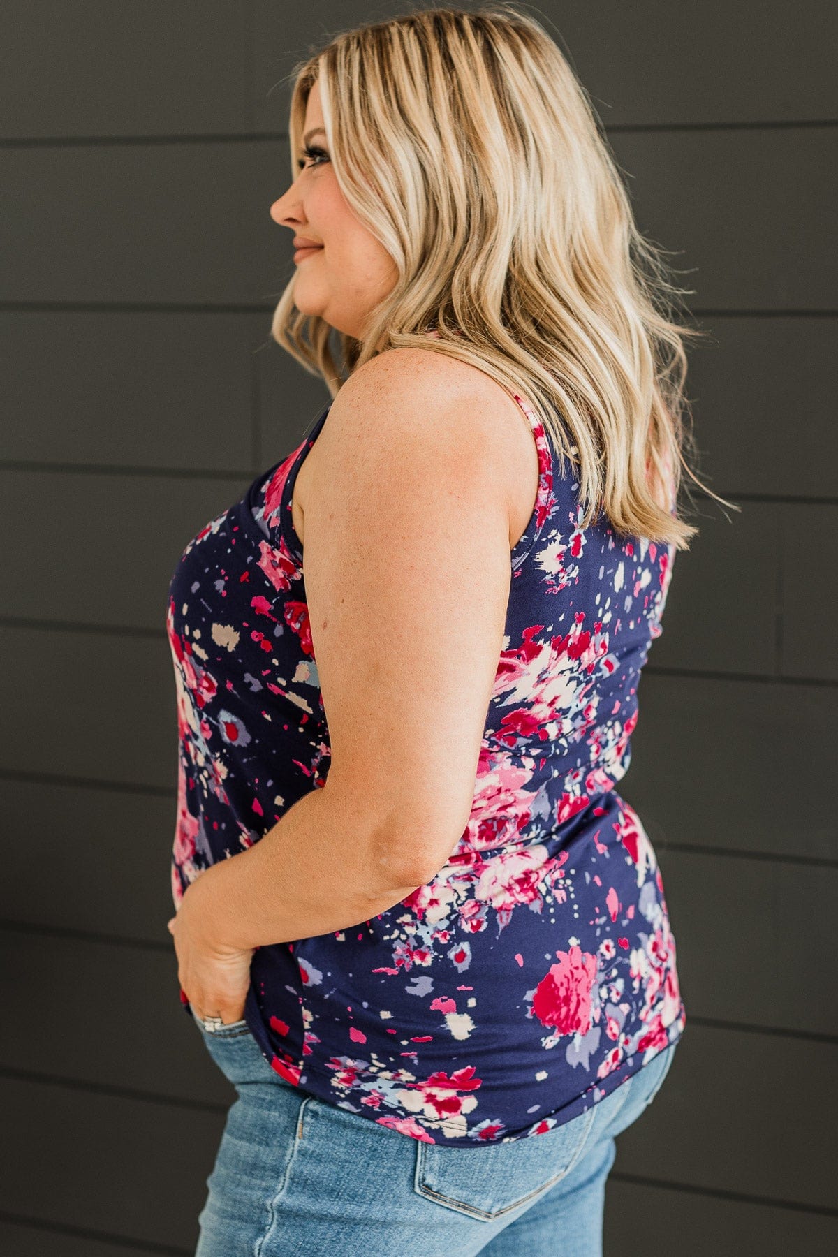 Might Be Magic Floral Tank Top- Navy
