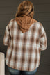 At Your Leisure Hooded Plaid Top- Brown