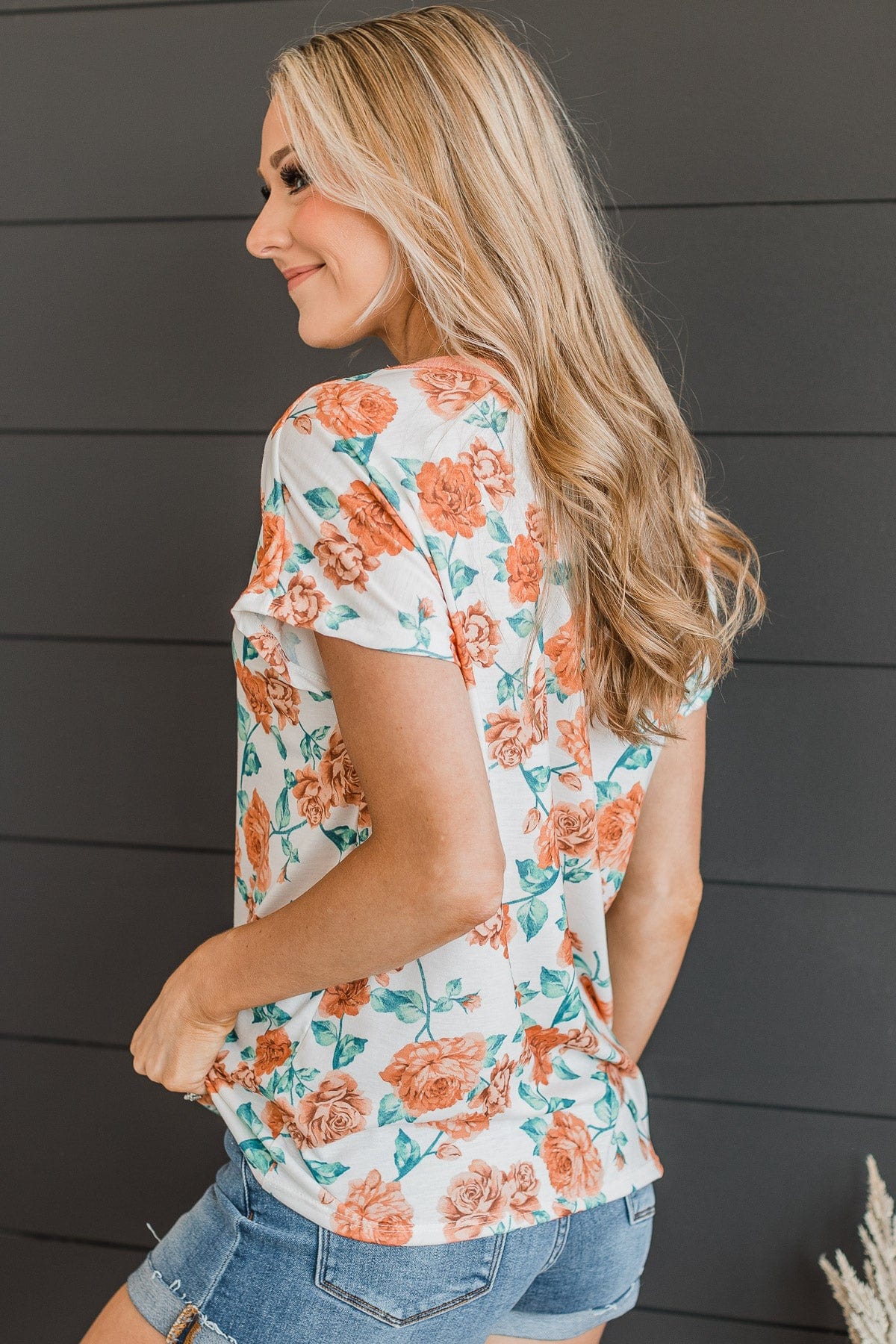 Smell The Roses Floral Top- Ivory & Apricot