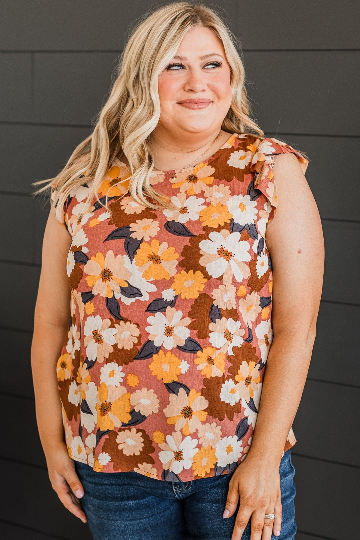 No Comparison Floral Top- Mauve & Yellow