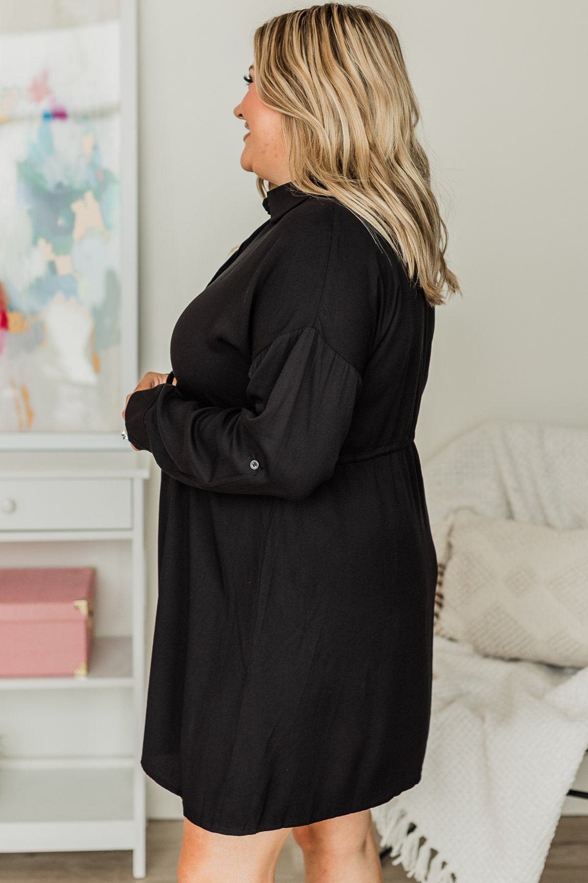Strolls At Sunset Shirt Dress- Black