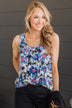Meant To Be Together Floral Tank Top- Black & Royal Blue