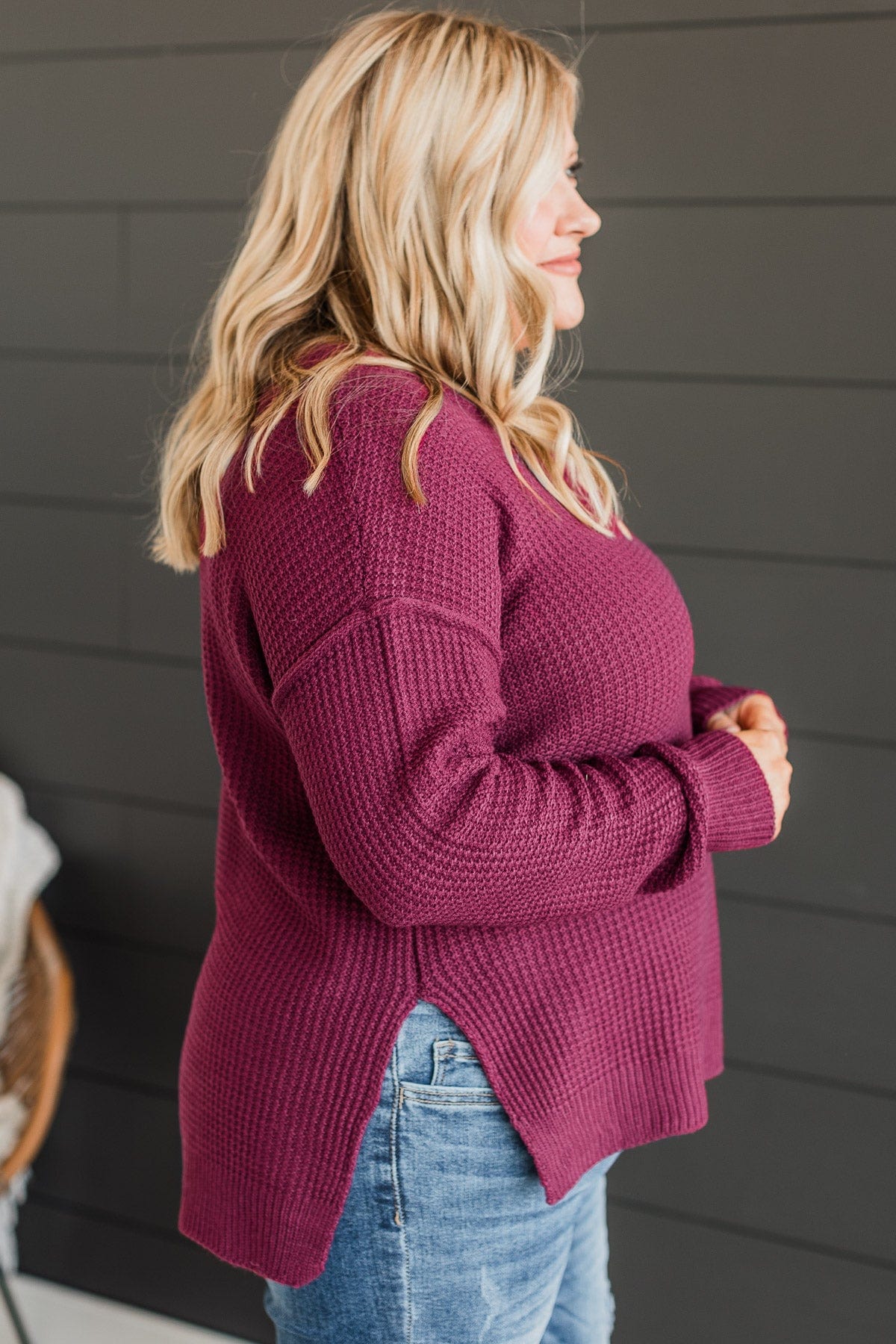 At This Point Knit Henley Sweater- Sangria