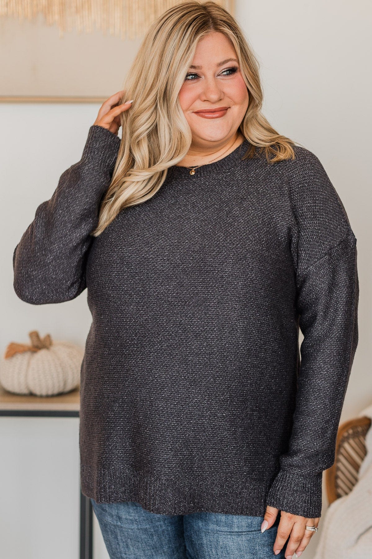 Hello Darling Knit Sweater- Charcoal