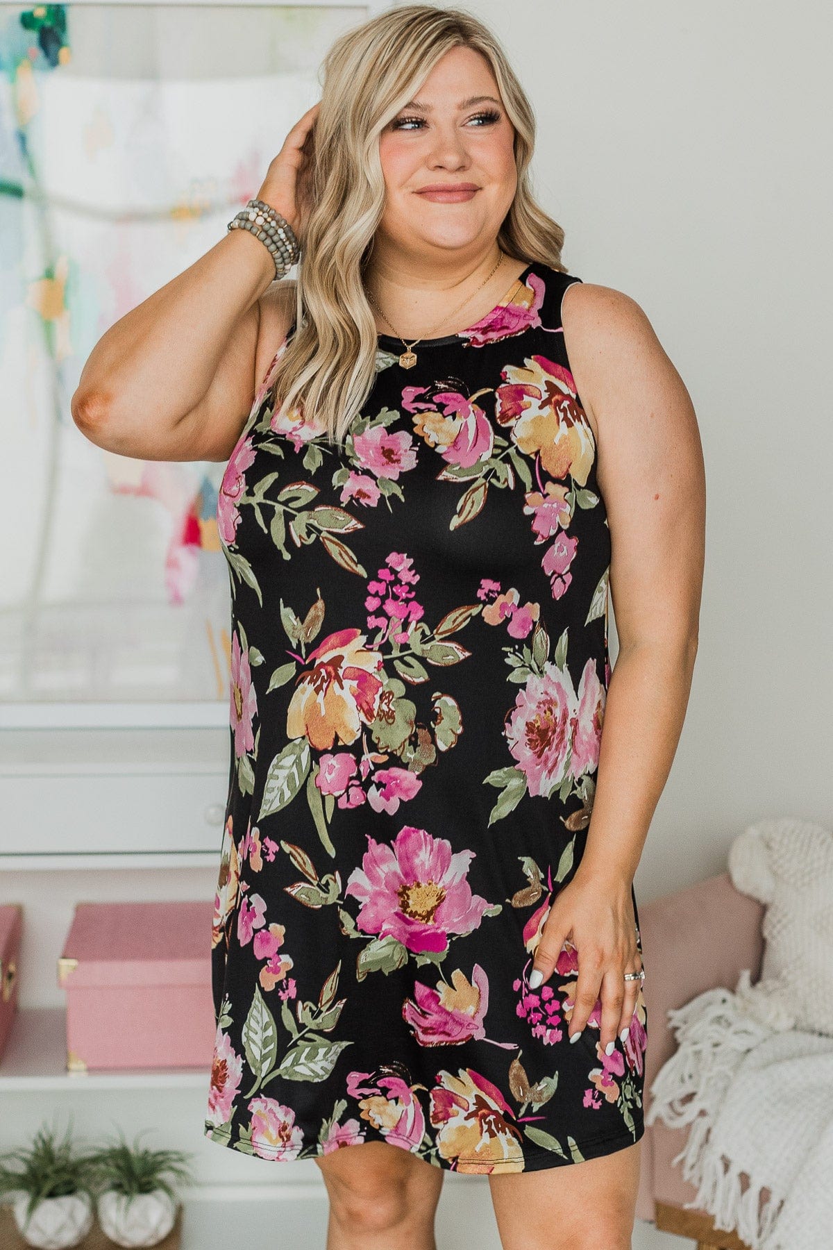 Leave Them Wondering Floral Dress- Black