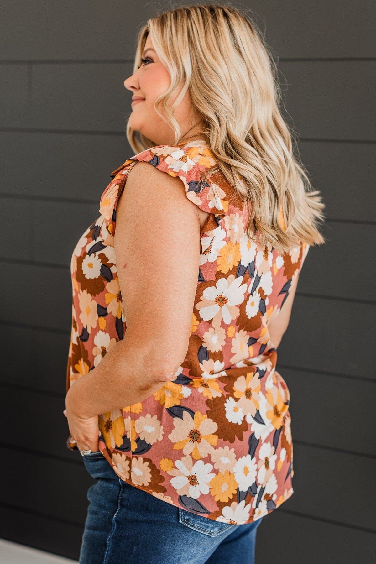 No Comparison Floral Top- Mauve & Yellow