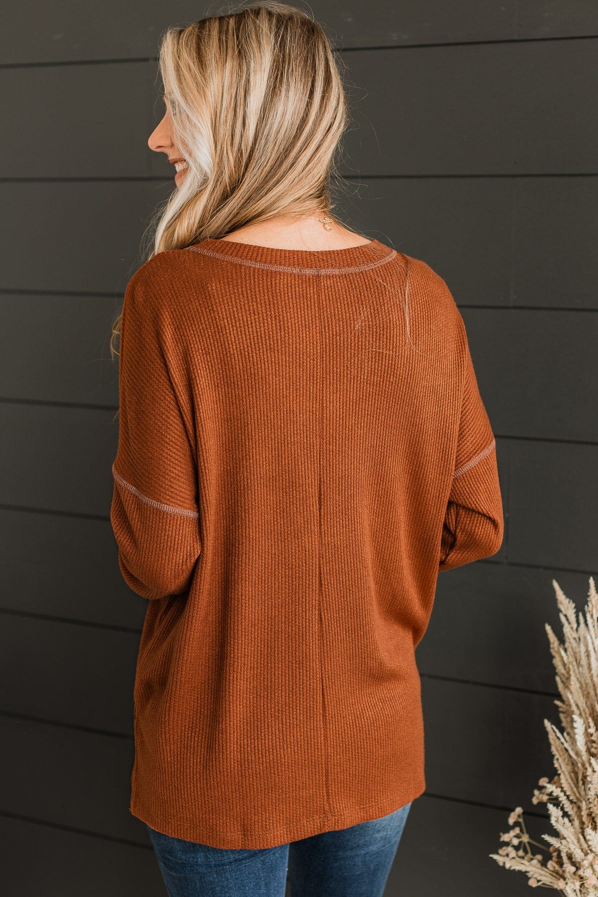 Got Your Attention Waffle Knit Top- Copper