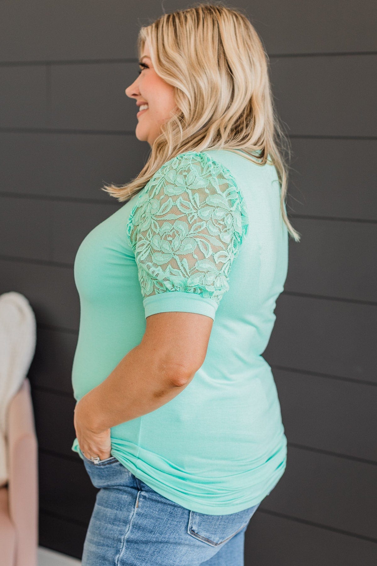 Much Obliged Puff Sleeve Top- Mint Blue