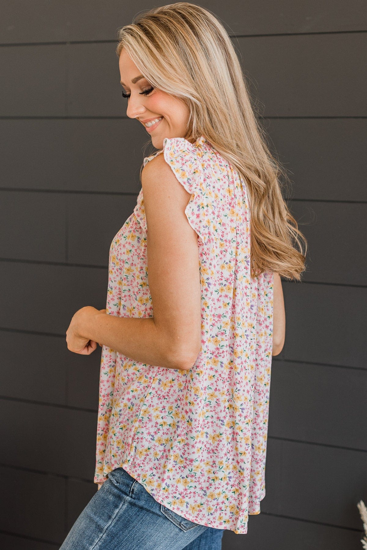 Sweeter Than Ever Ruffle Top- Ivory & Pink