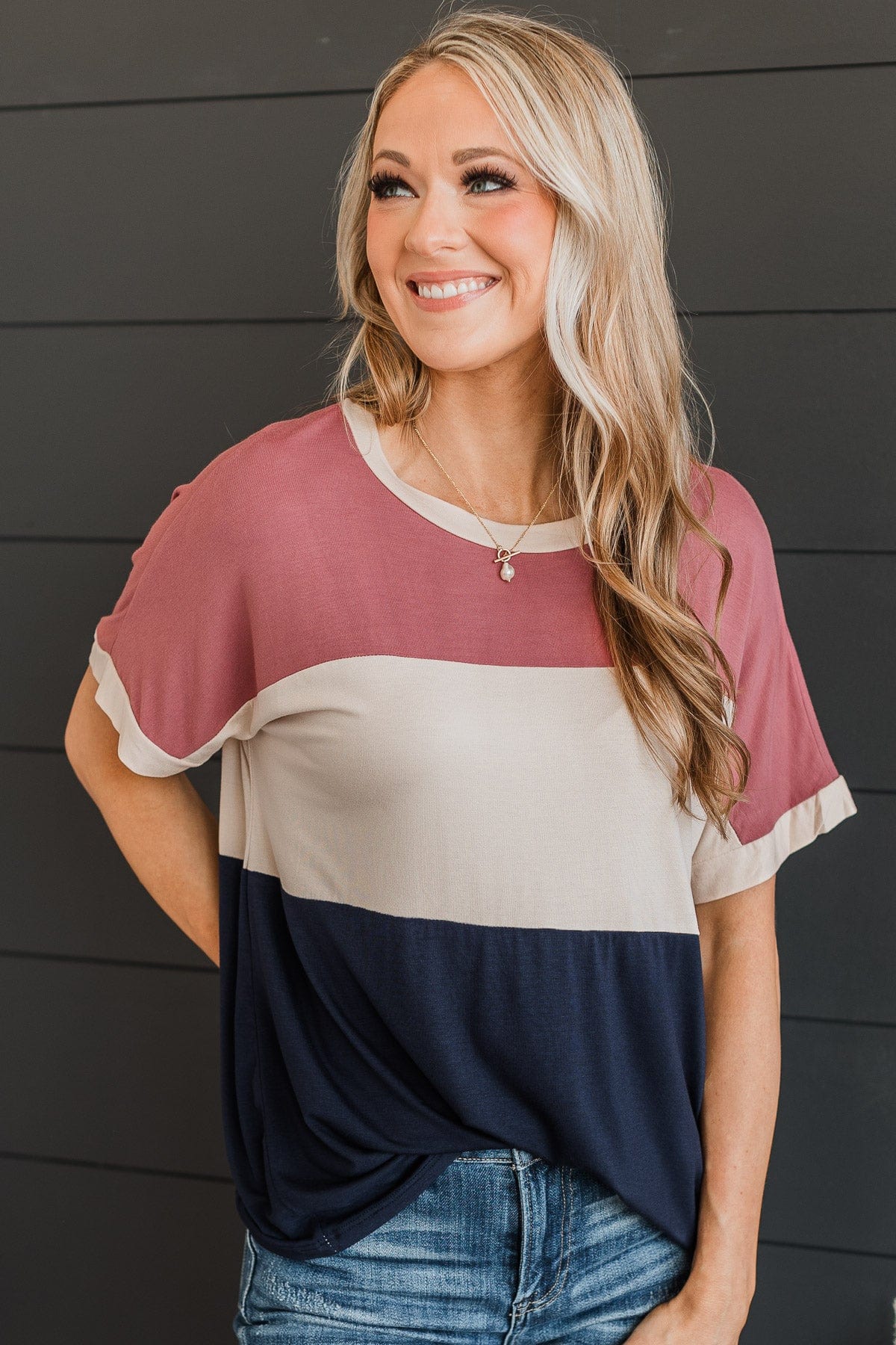 Unlike The Rest Color Block Top- Mauve & Navy
