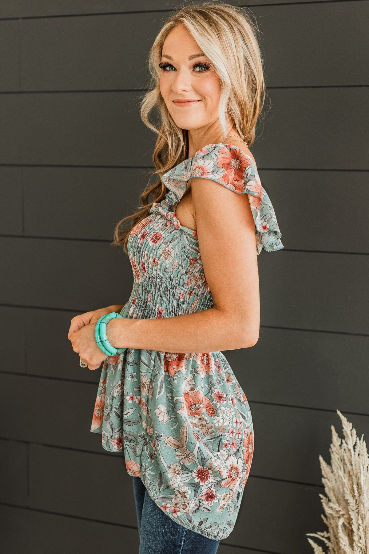 Love Of Your Life Floral Tank Top- Dusty Teal