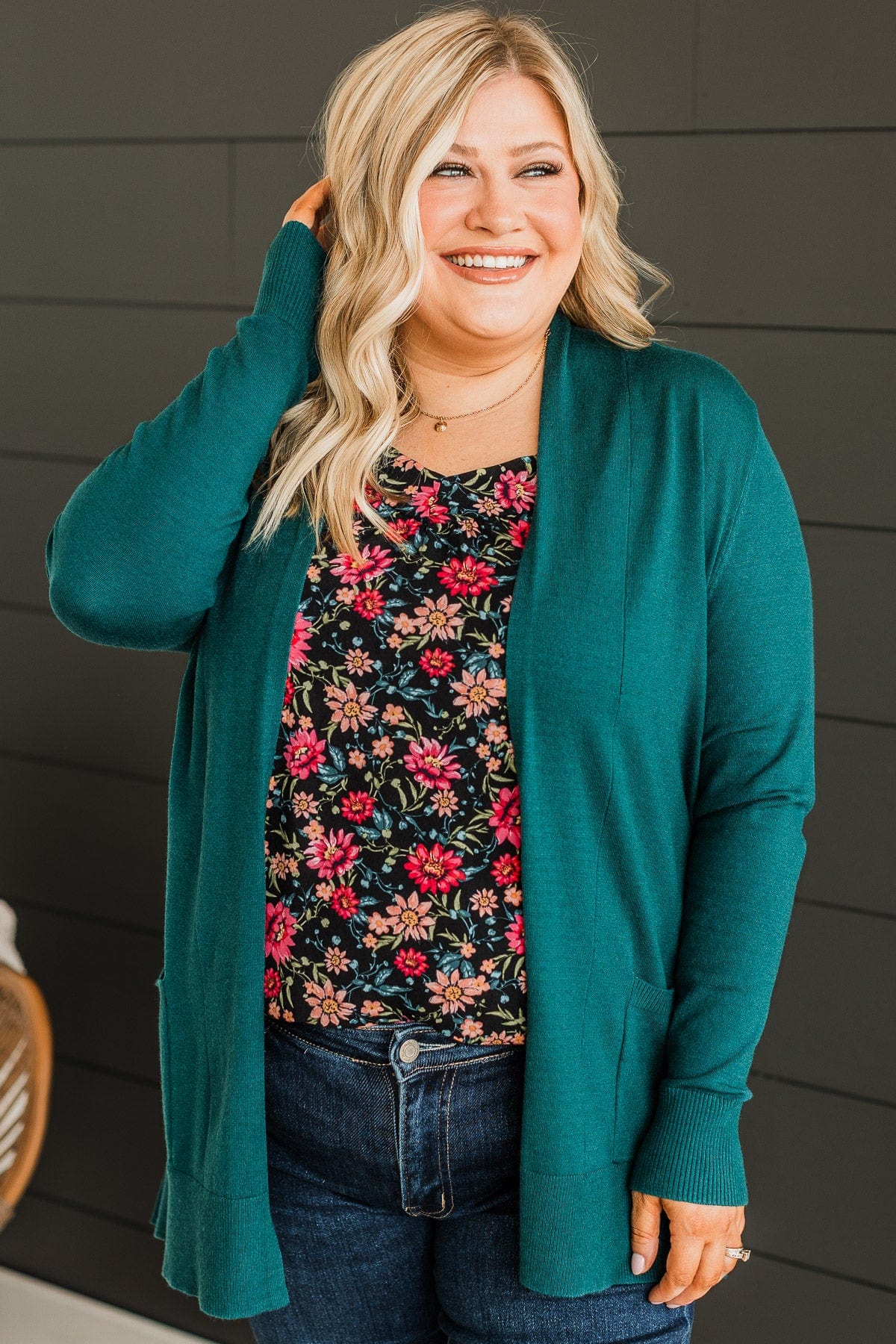 Time To Be Alive Drape Cardigan- Dark Jade