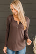 Rise To The Top Knit Henley Top- Dark Brown