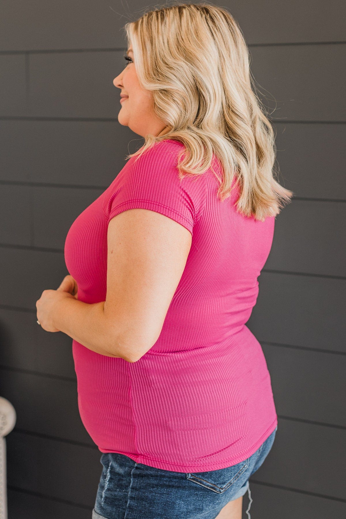 Together At Last Ribbed Knit Top- Bright Pink
