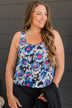 Meant To Be Together Floral Tank Top- Black & Royal Blue
