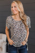 Calling For You Printed Top- Ivory, Charcoal, & Mocha