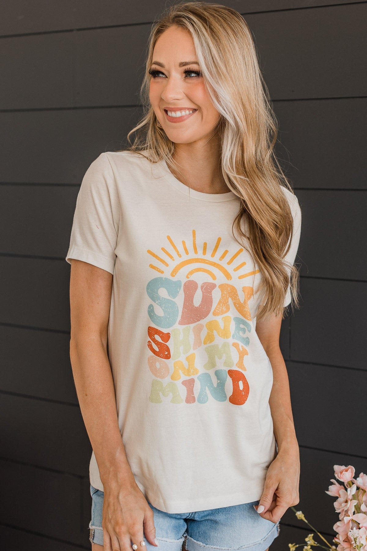 "Sunshine On My Mind" Graphic Tee- Light Cream