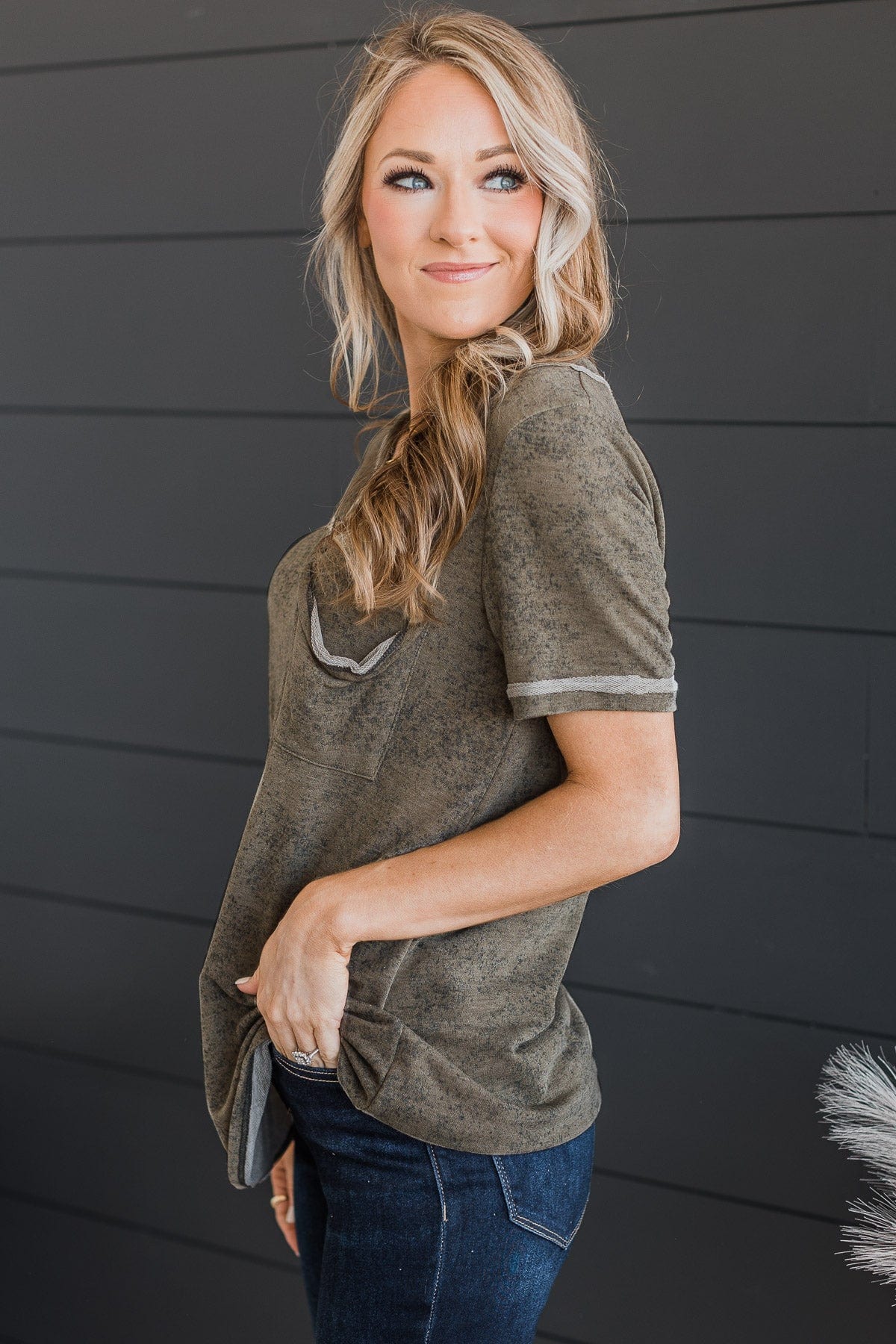 Meant For This V-Neck Top- Vintage Olive