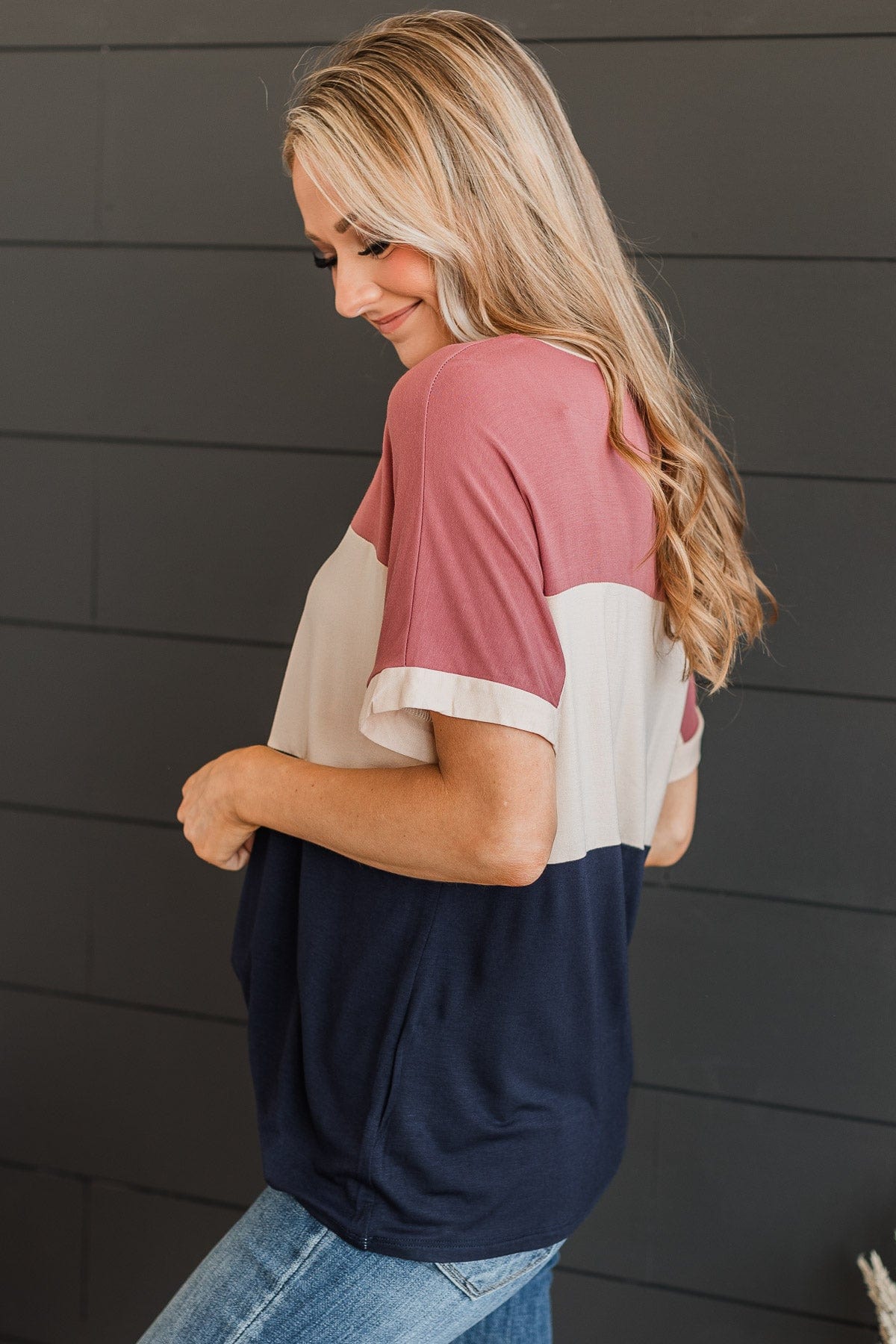 Unlike The Rest Color Block Top- Mauve & Navy