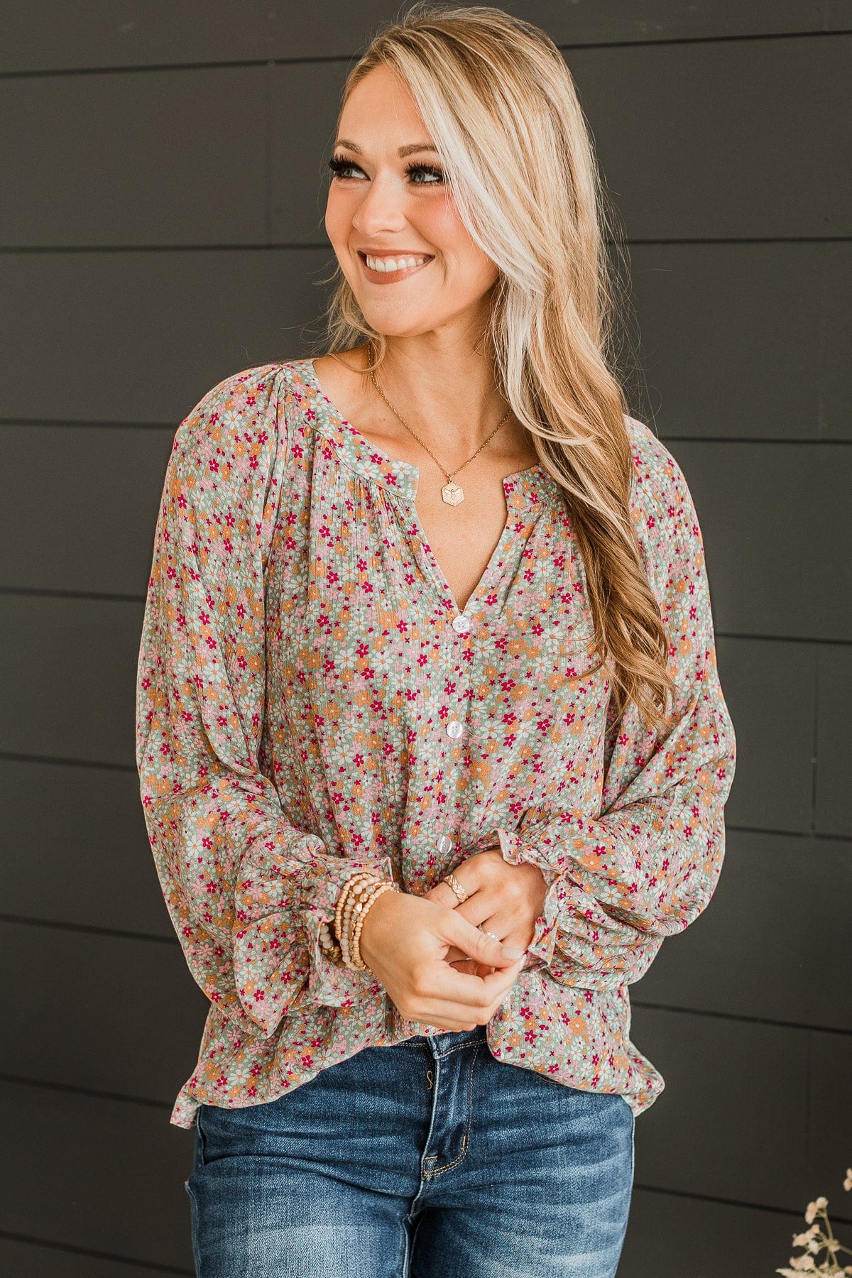 Trust The Process Floral Blouse- Sage & Pink