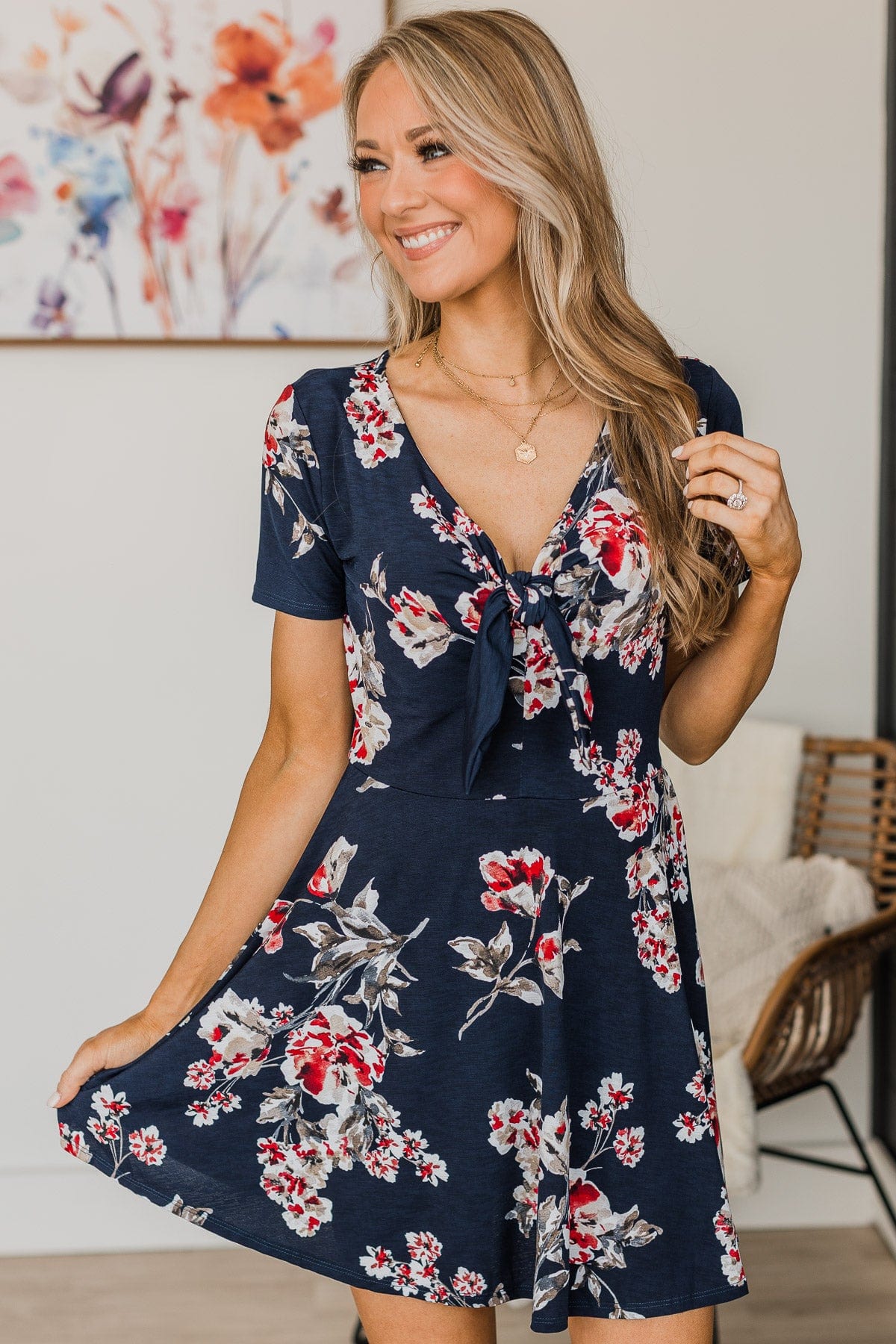 Meant For More Floral Dress- Dark Navy