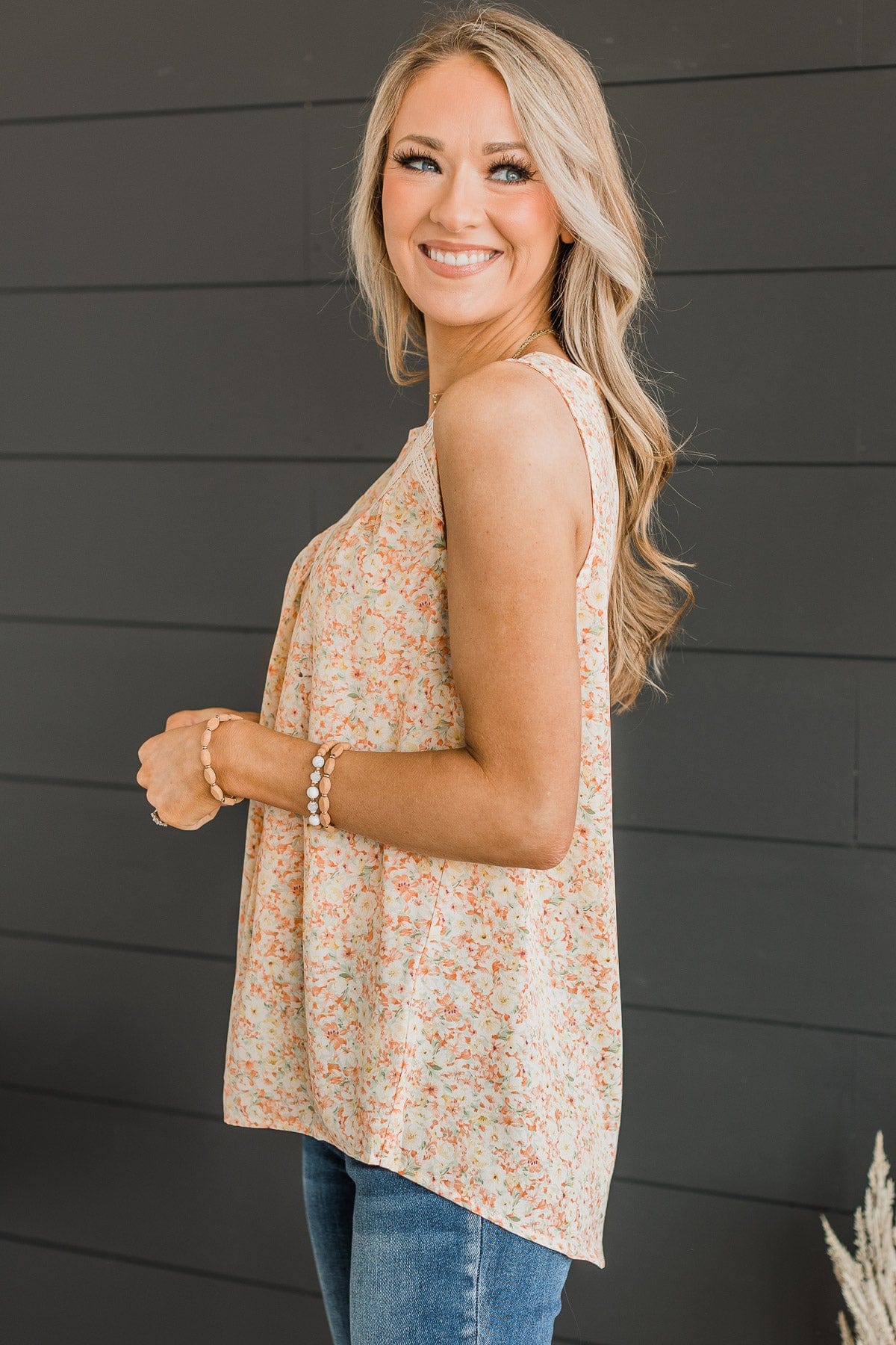 Captivating Blooms Floral Tank- Peach
