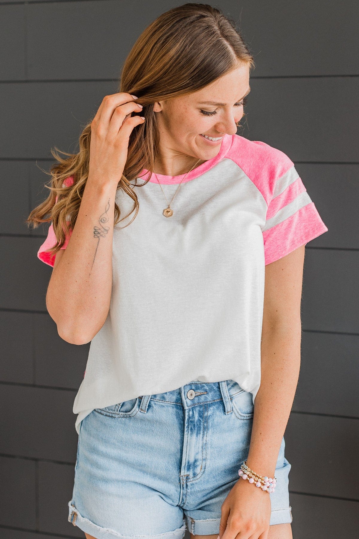 Done Playing Games Varsity Top- White & Bright Pink