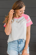 Done Playing Games Varsity Top- White & Bright Pink