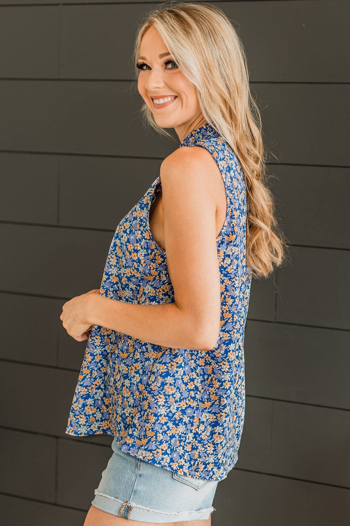Sunny Desires Floral Tank Top- Royal Blue