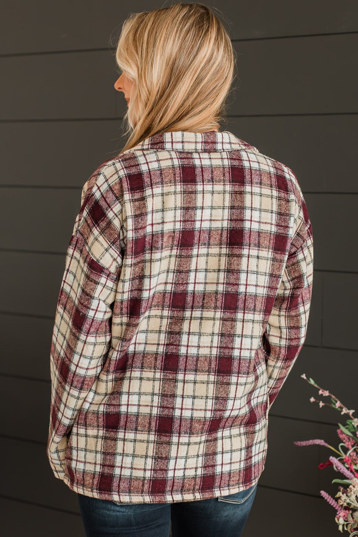 Campfire Nights Plaid Jacket- Plum & Beige