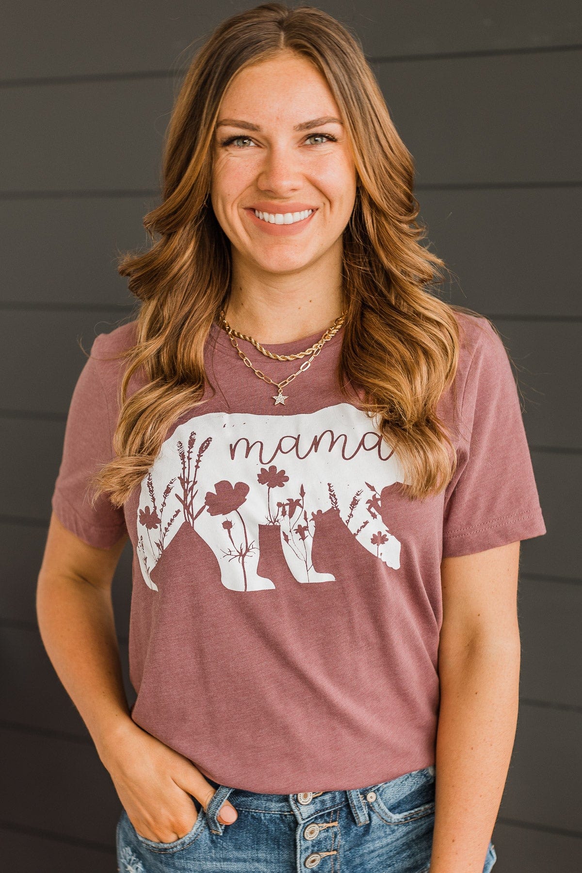 Mama Bear Graphic Tee- Mauve