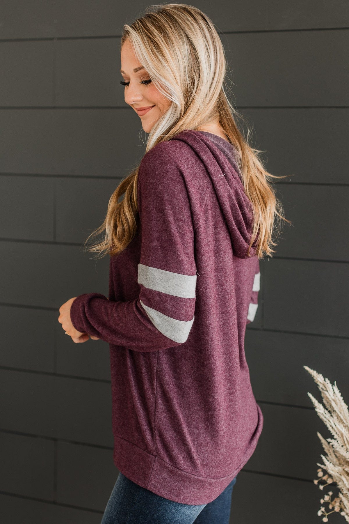 Hearts Delight Hooded Knit Top- Plum