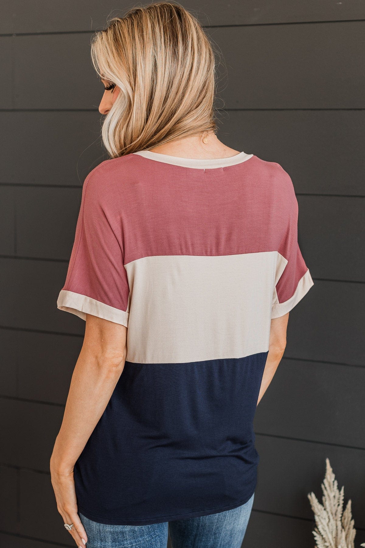 Unlike The Rest Color Block Top- Mauve & Navy