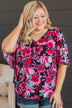 Unlimited Passion Floral Knit Top- Black & Fuchsia