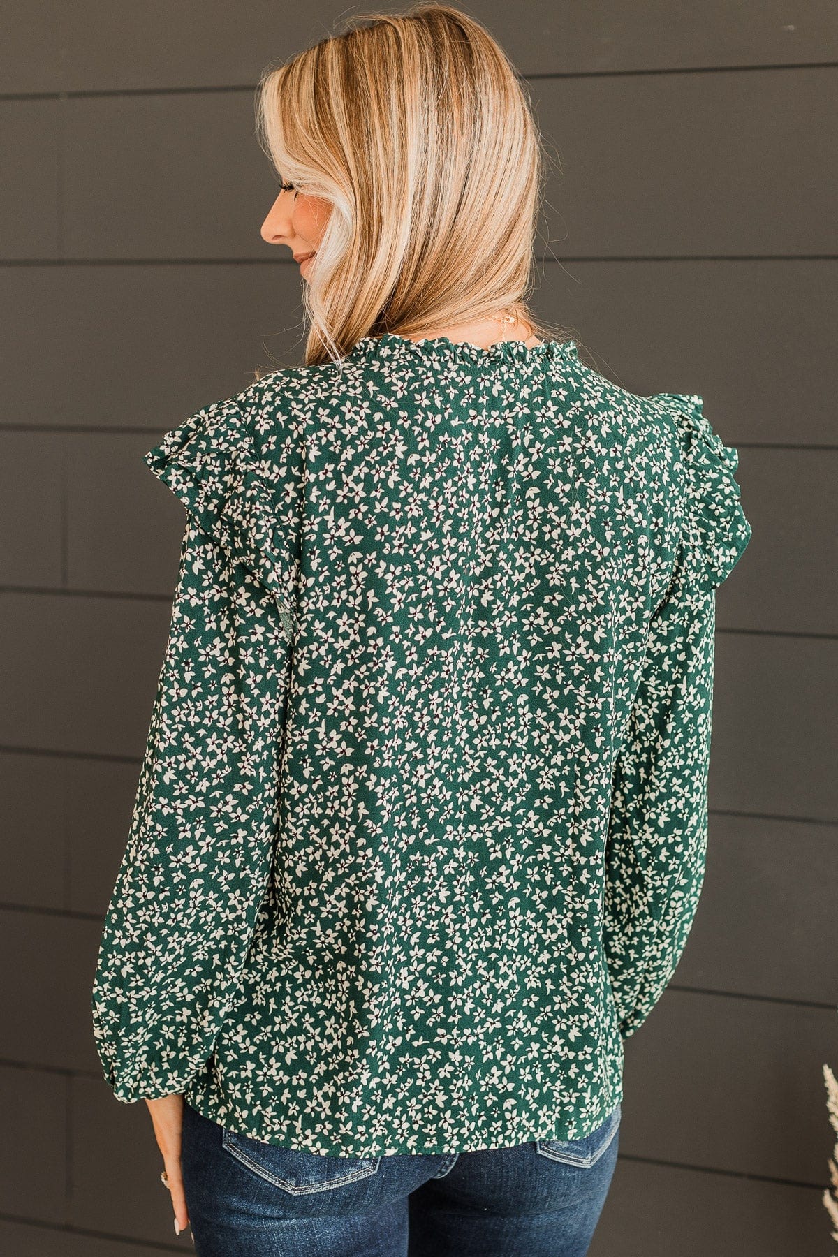 Celebrate Together Floral Blouse- Hunter Green