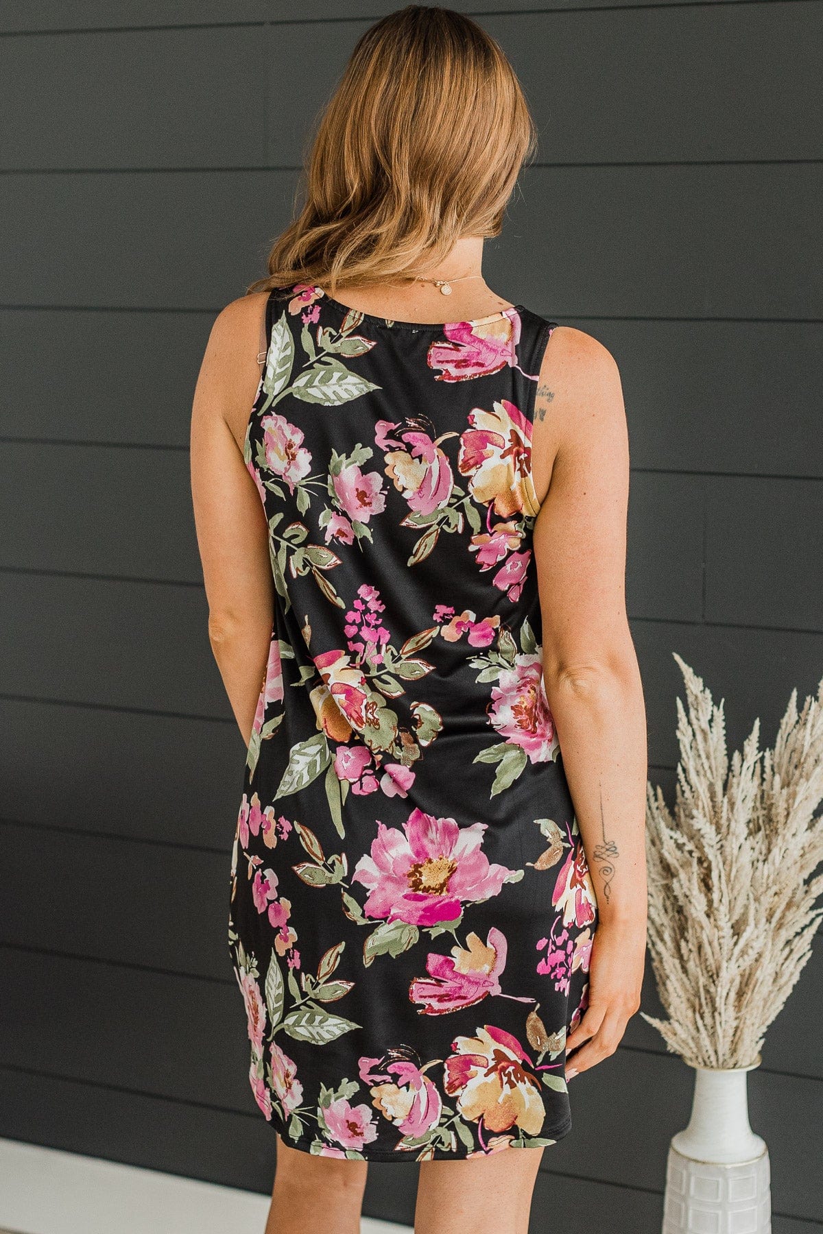 Leave Them Wondering Floral Dress- Black