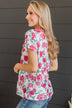 Smell The Roses Floral Top- Ivory & Fuchsia