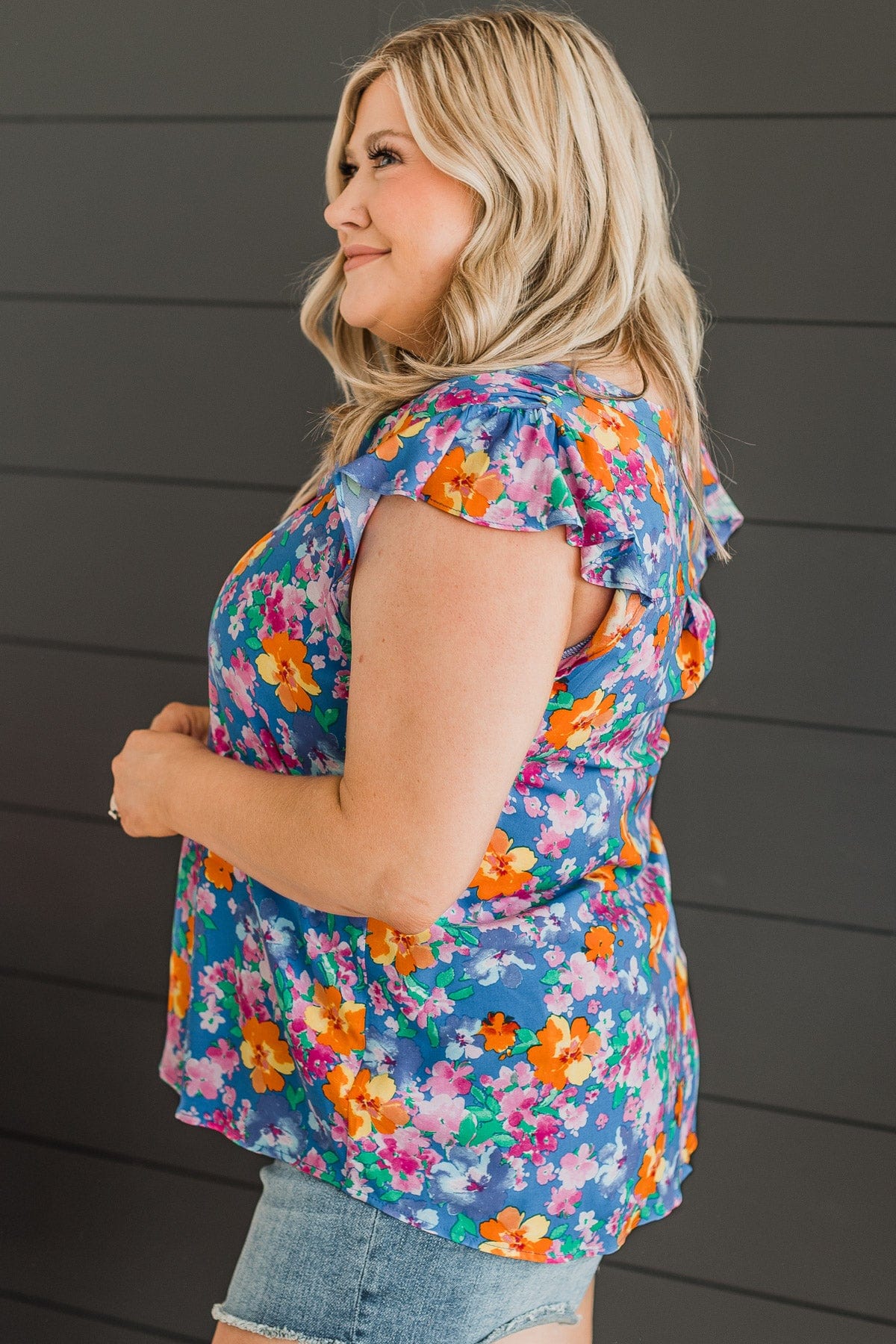 It's A New Day Floral Blouse- Royal Blue & Orange