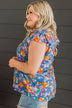 It's A New Day Floral Blouse- Royal Blue & Orange