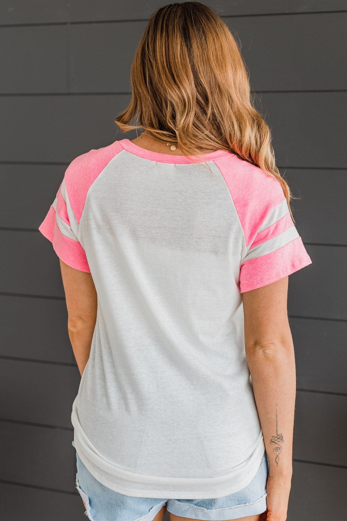 Done Playing Games Varsity Top- White & Bright Pink