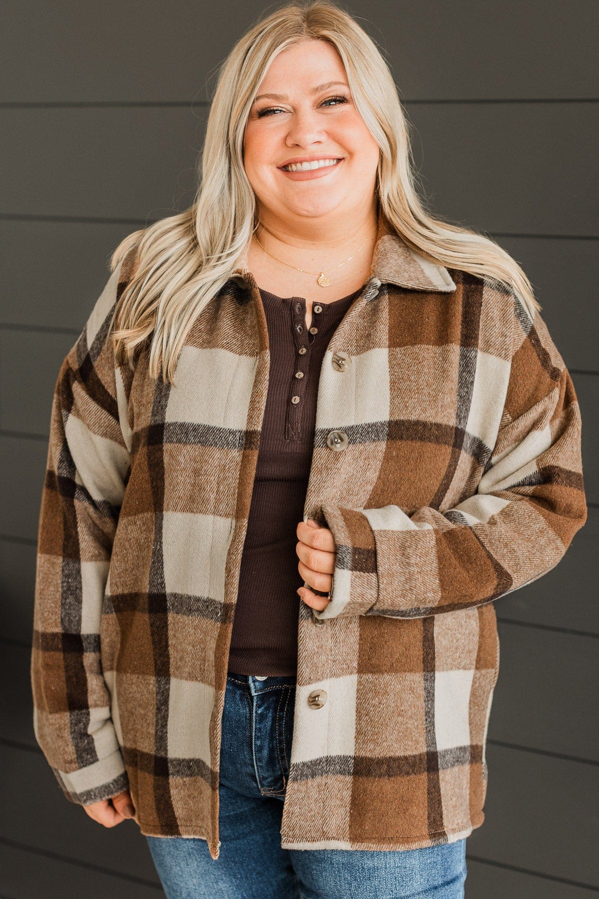 Campfire Nights Plaid Jacket- Brown & Cream